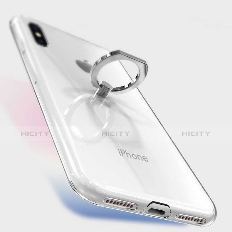 Silikon Hülle Handyhülle Ultradünn Tasche Durchsichtig Transparent mit Fingerring Ständer für Apple iPhone Xs Klar groß