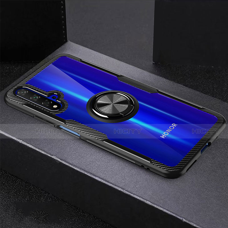 Silikon Hülle Handyhülle Ultradünn Tasche Durchsichtig Transparent mit Fingerring Ständer für Huawei Nova 5T Schwarz Plus