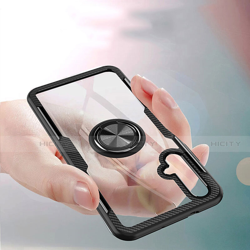 Silikon Hülle Handyhülle Ultradünn Tasche Durchsichtig Transparent mit Fingerring Ständer für Huawei Nova 5T Schwarz groß