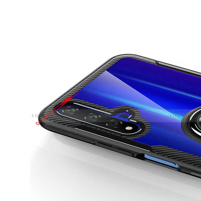 Silikon Hülle Handyhülle Ultradünn Tasche Durchsichtig Transparent mit Fingerring Ständer für Huawei Nova 5T Schwarz groß