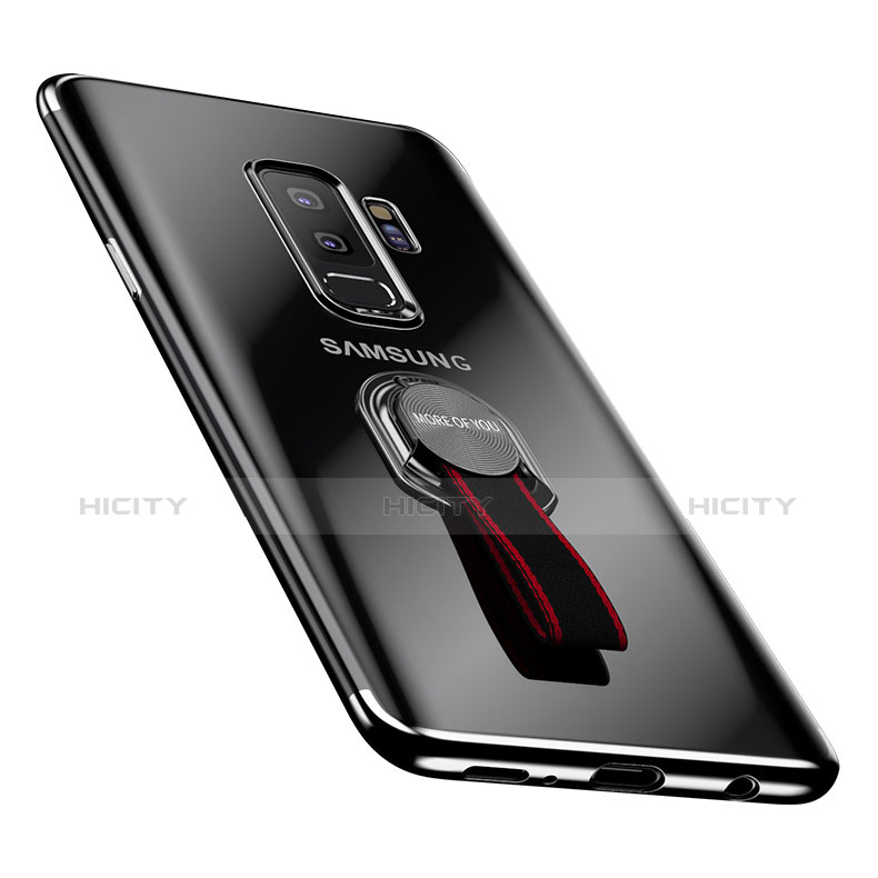 Silikon Hülle Handyhülle Ultradünn Tasche Durchsichtig Transparent mit Fingerring Ständer für Samsung Galaxy S9 Plus Schwarz