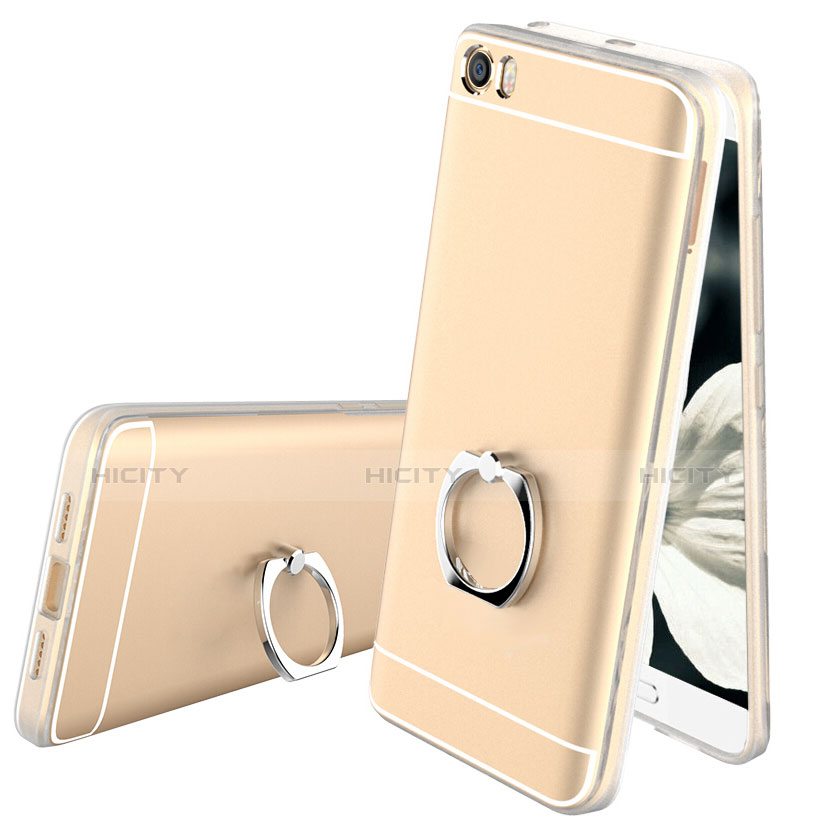 Silikon Hülle Handyhülle Ultradünn Tasche Durchsichtig Transparent mit Fingerring Ständer für Xiaomi Mi 5 Gold