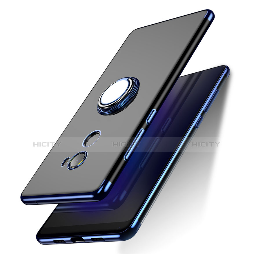Silikon Hülle Handyhülle Ultradünn Tasche Durchsichtig Transparent mit Fingerring Ständer für Xiaomi Mi Mix Evo Blau Plus