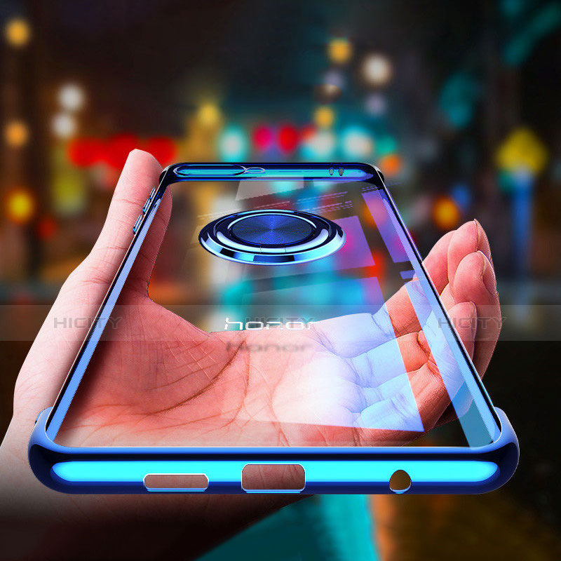 Silikon Hülle Handyhülle Ultradünn Tasche Durchsichtig Transparent mit Fingerring Ständer S01 für Huawei Honor 10 Blau