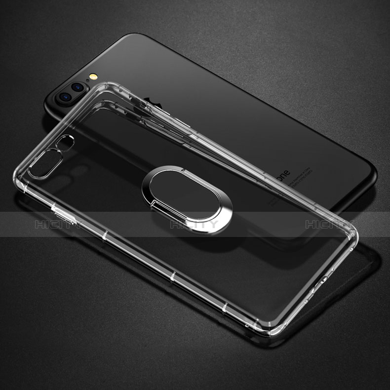 Silikon Hülle Handyhülle Ultradünn Tasche Durchsichtig Transparent mit Fingerring Ständer T01 für Apple iPhone 8 Plus Klar groß
