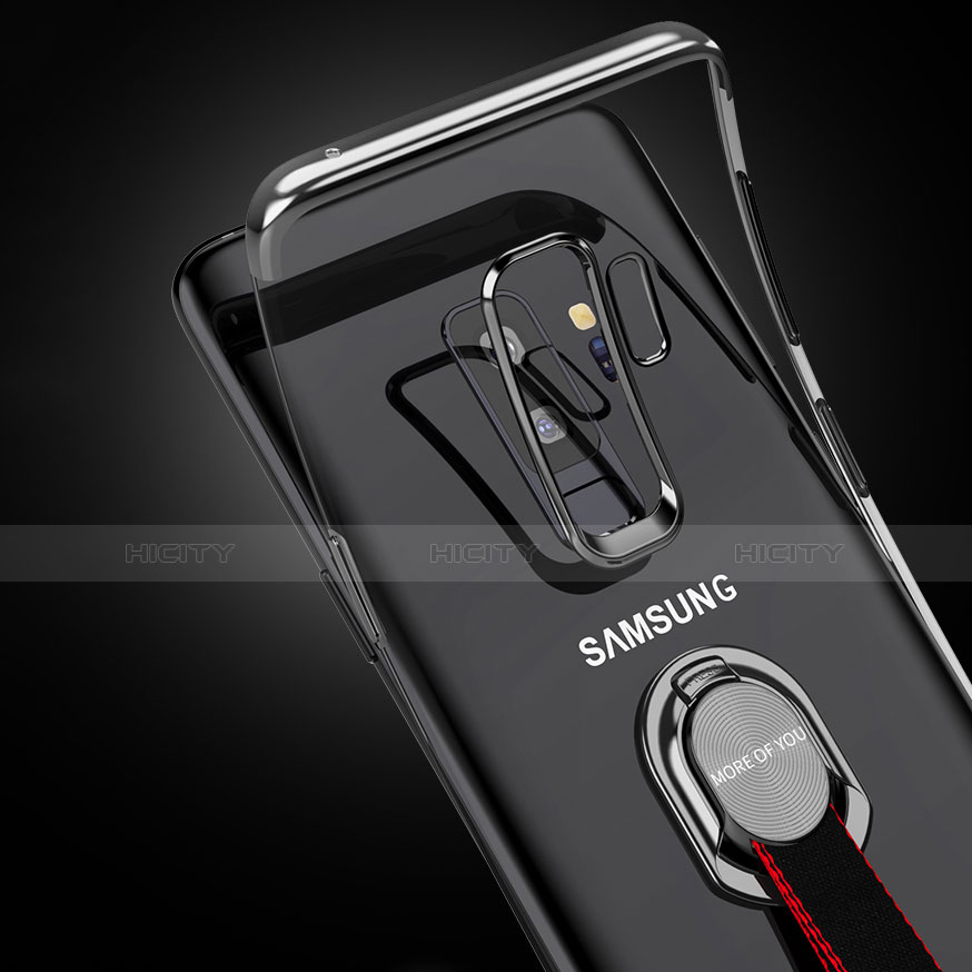 Silikon Hülle Handyhülle Ultradünn Tasche Durchsichtig Transparent mit Fingerring Ständer T01 für Samsung Galaxy S9 Plus Klar groß