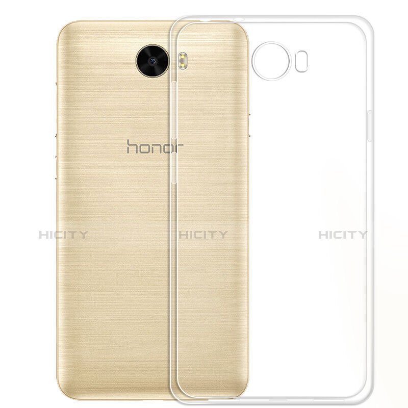 Silikon Hülle Handyhülle Ultradünn Tasche Durchsichtig Transparent mit Fingerring Ständer und Schutzfolie für Huawei Y5 II Y5 2 Klar groß