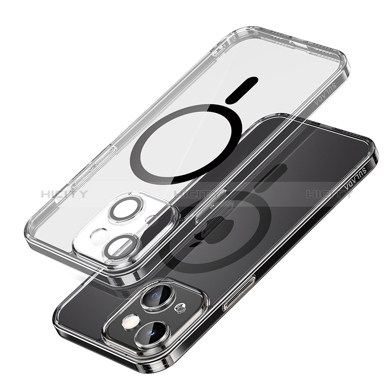 Silikon Hülle Handyhülle Ultradünn Tasche mit Mag-Safe Magnetic Magnetisch Durchsichtig Transparent LD1 für Apple iPhone 13 Schwarz