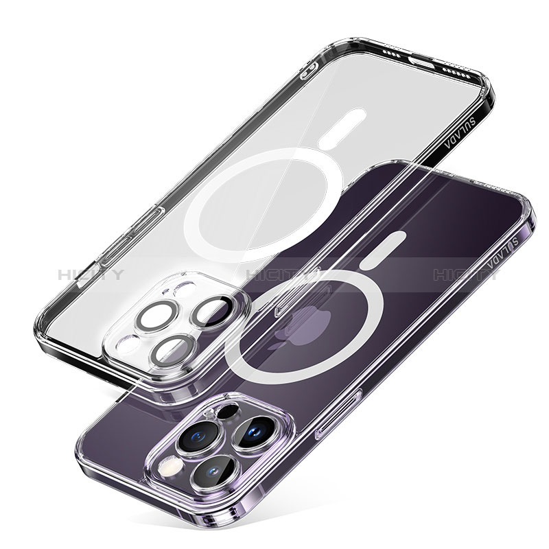 Silikon Hülle Handyhülle Ultradünn Tasche mit Mag-Safe Magnetic Magnetisch Durchsichtig Transparent LD1 für Apple iPhone 15 Pro groß