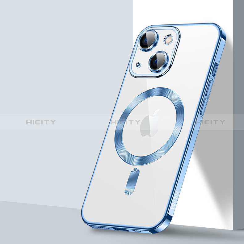 Silikon Hülle Handyhülle Ultradünn Tasche mit Mag-Safe Magnetic Magnetisch Durchsichtig Transparent LD2 für Apple iPhone 13 Blau Plus