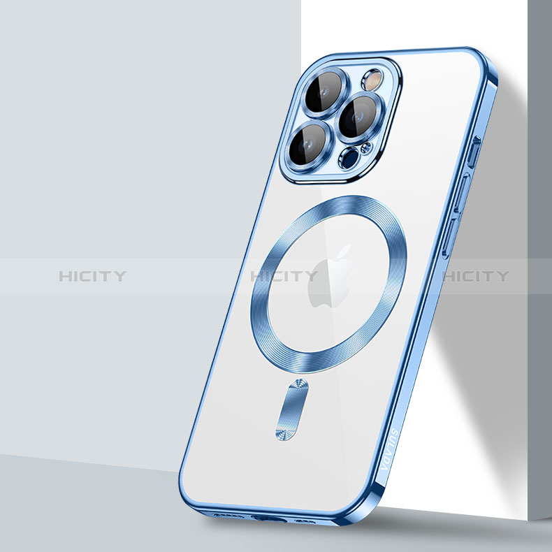 Silikon Hülle Handyhülle Ultradünn Tasche mit Mag-Safe Magnetic Magnetisch Durchsichtig Transparent LD2 für Apple iPhone 15 Pro Blau