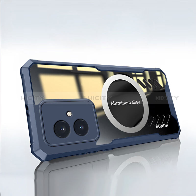 Silikon Hülle Handyhülle Ultradünn Tasche mit Mag-Safe Magnetic Magnetisch Durchsichtig Transparent P02 für Huawei Honor 100 5G Blau