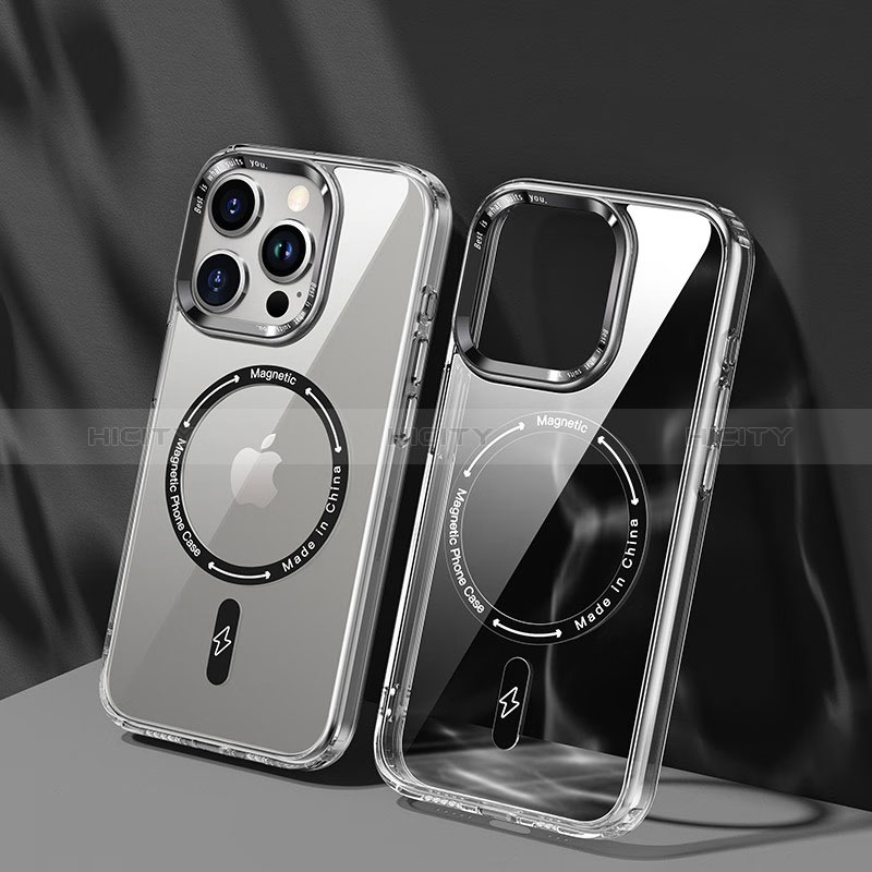 Silikon Hülle Handyhülle Ultradünn Tasche mit Mag-Safe Magnetic Magnetisch Durchsichtig Transparent TB1 für Apple iPhone 15 Pro groß