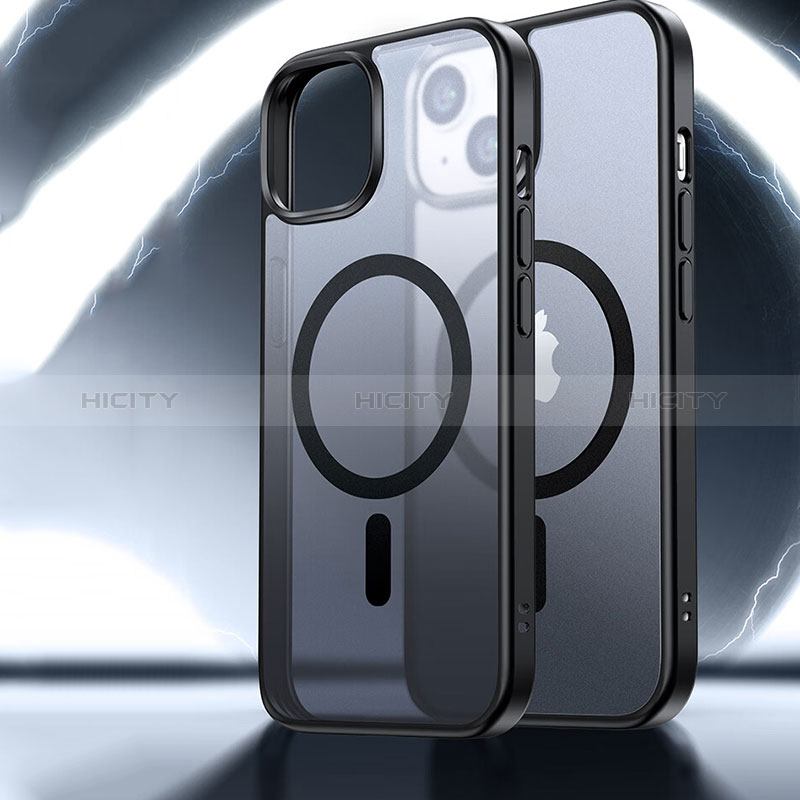 Silikon Hülle Handyhülle Ultradünn Tasche mit Mag-Safe Magnetic Magnetisch Durchsichtig Transparent XD5 für Apple iPhone 13 Schwarz