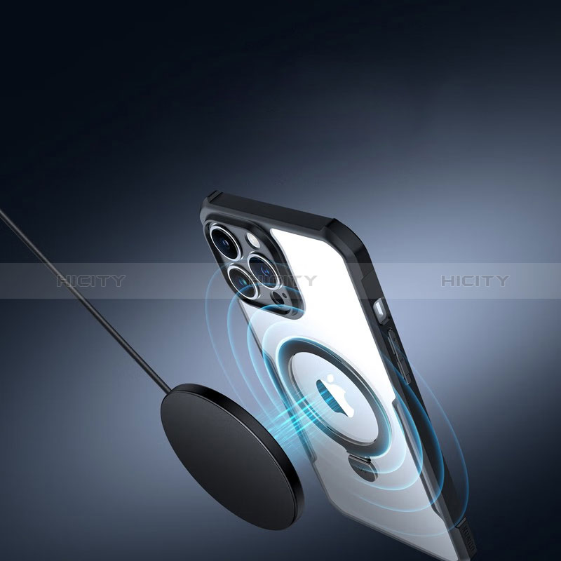 Silikon Hülle Handyhülle Ultradünn Tasche mit Mag-Safe Magnetic Magnetisch Durchsichtig Transparent XD7 für Apple iPhone 13 Pro Schwarz