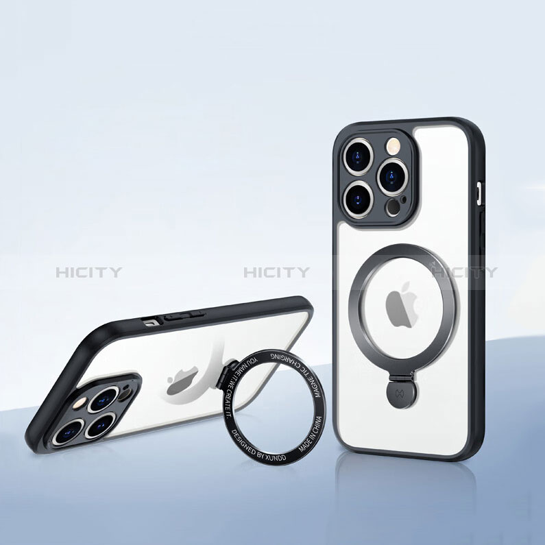 Silikon Hülle Handyhülle Ultradünn Tasche mit Mag-Safe Magnetic Magnetisch Durchsichtig Transparent XD8 für Apple iPhone 13 Pro Max Schwarz