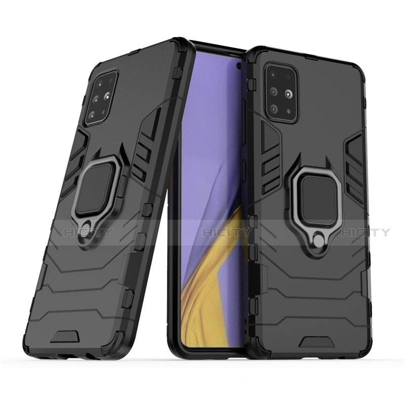 Silikon Hülle Handyhülle und Kunststoff Schutzhülle Hartschalen Tasche mit Fingerring Ständer für Samsung Galaxy A51 4G