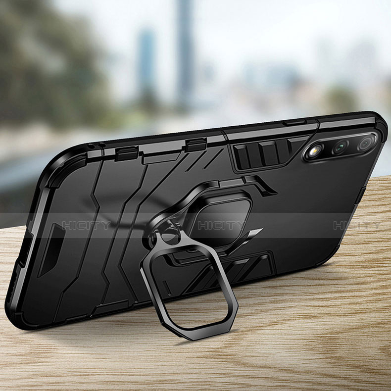 Silikon Hülle Handyhülle und Kunststoff Schutzhülle Hartschalen Tasche mit Magnetisch Fingerring Ständer für Huawei Enjoy 10