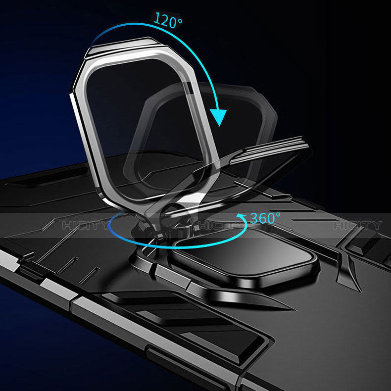 Silikon Hülle Handyhülle und Kunststoff Schutzhülle Hartschalen Tasche mit Magnetisch Fingerring Ständer für Huawei Enjoy 10