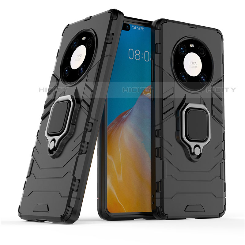 Silikon Hülle Handyhülle und Kunststoff Schutzhülle Hartschalen Tasche mit Magnetisch Fingerring Ständer für Huawei Mate 40 groß