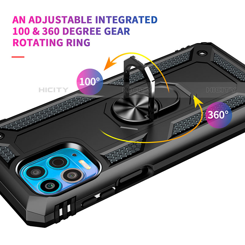 Silikon Hülle Handyhülle und Kunststoff Schutzhülle Hartschalen Tasche mit Magnetisch Fingerring Ständer für Motorola Moto Edge S 5G
