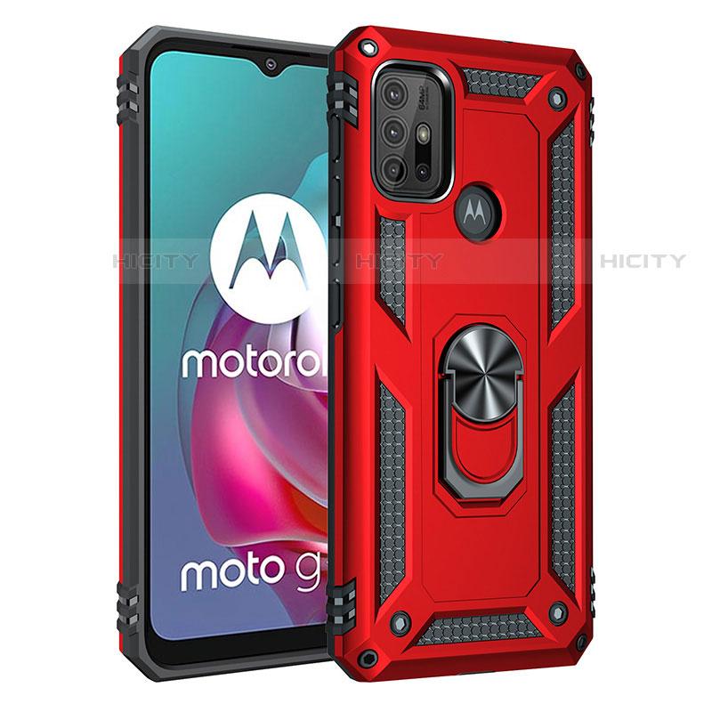 Silikon Hülle Handyhülle und Kunststoff Schutzhülle Hartschalen Tasche mit Magnetisch Fingerring Ständer für Motorola Moto G10 Power groß