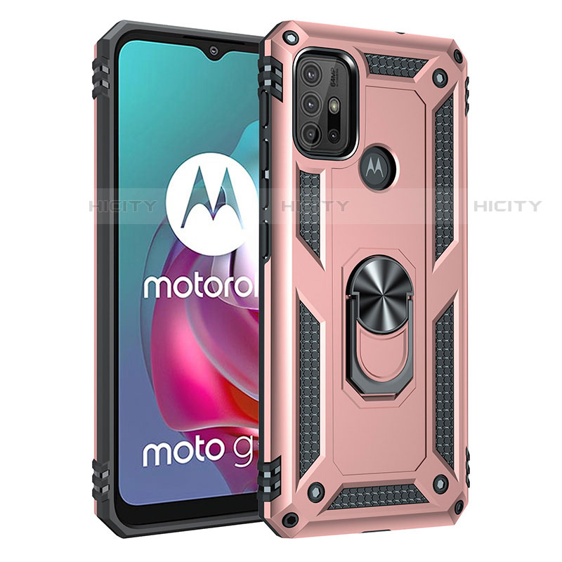 Silikon Hülle Handyhülle und Kunststoff Schutzhülle Hartschalen Tasche mit Magnetisch Fingerring Ständer für Motorola Moto G10 Power groß