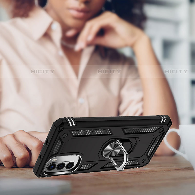 Silikon Hülle Handyhülle und Kunststoff Schutzhülle Hartschalen Tasche mit Magnetisch Fingerring Ständer für Motorola Moto G82 5G