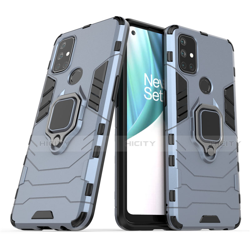 Silikon Hülle Handyhülle und Kunststoff Schutzhülle Hartschalen Tasche mit Magnetisch Fingerring Ständer für OnePlus Nord N10 5G groß
