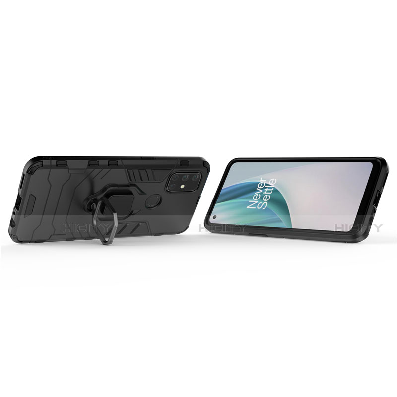 Silikon Hülle Handyhülle und Kunststoff Schutzhülle Hartschalen Tasche mit Magnetisch Fingerring Ständer für OnePlus Nord N10 5G groß