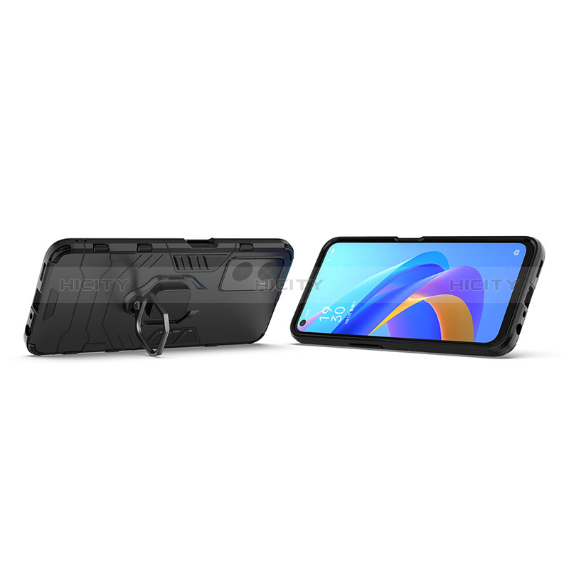 Silikon Hülle Handyhülle und Kunststoff Schutzhülle Hartschalen Tasche mit Magnetisch Fingerring Ständer für Oppo A96 4G