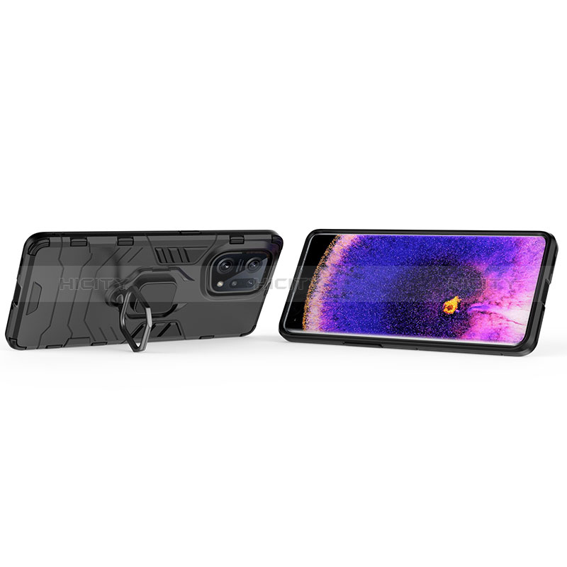 Silikon Hülle Handyhülle und Kunststoff Schutzhülle Hartschalen Tasche mit Magnetisch Fingerring Ständer für Oppo Find X5 5G