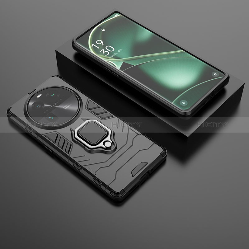 Silikon Hülle Handyhülle und Kunststoff Schutzhülle Hartschalen Tasche mit Magnetisch Fingerring Ständer für Oppo Find X6 5G