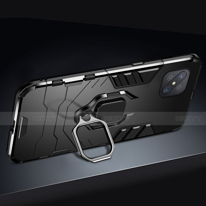 Silikon Hülle Handyhülle und Kunststoff Schutzhülle Hartschalen Tasche mit Magnetisch Fingerring Ständer für Oppo Reno4 Z 5G