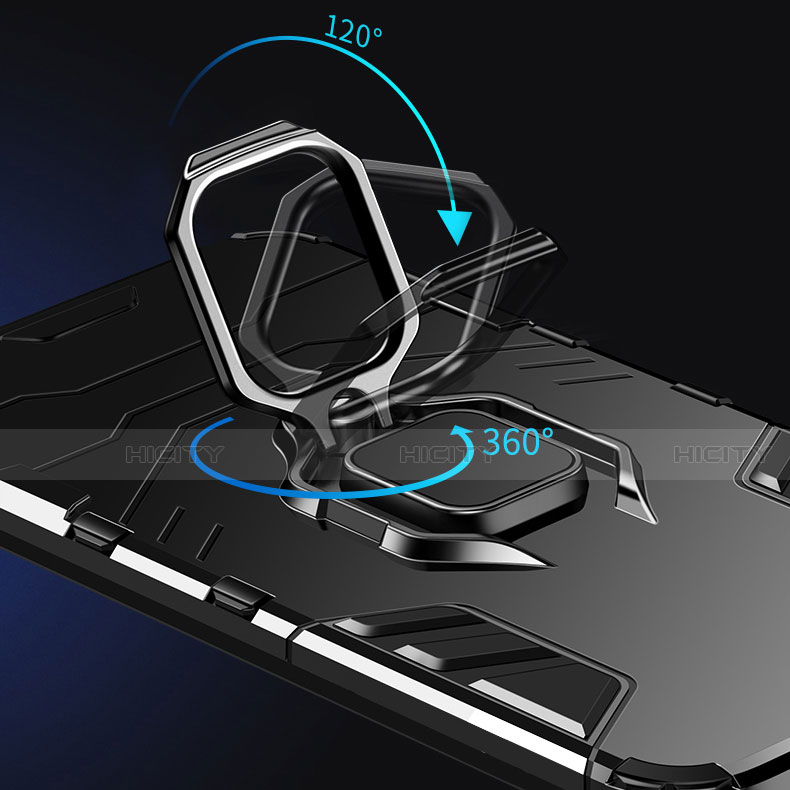 Silikon Hülle Handyhülle und Kunststoff Schutzhülle Hartschalen Tasche mit Magnetisch Fingerring Ständer für Oppo Reno4 Z 5G