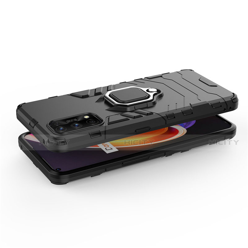 Silikon Hülle Handyhülle und Kunststoff Schutzhülle Hartschalen Tasche mit Magnetisch Fingerring Ständer für Realme 7 Pro