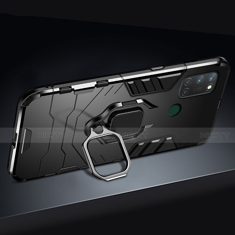 Silikon Hülle Handyhülle und Kunststoff Schutzhülle Hartschalen Tasche mit Magnetisch Fingerring Ständer für Realme C17