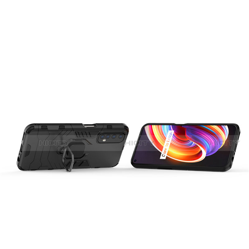 Silikon Hülle Handyhülle und Kunststoff Schutzhülle Hartschalen Tasche mit Magnetisch Fingerring Ständer für Realme Narzo 20 Pro groß