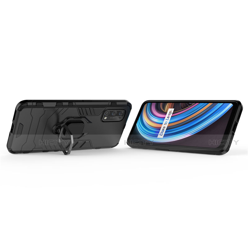 Silikon Hülle Handyhülle und Kunststoff Schutzhülle Hartschalen Tasche mit Magnetisch Fingerring Ständer für Realme X7 Pro 5G
