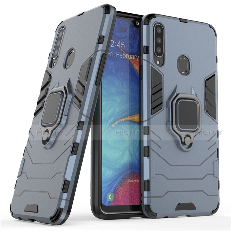 Silikon Hülle Handyhülle und Kunststoff Schutzhülle Hartschalen Tasche mit Magnetisch Fingerring Ständer für Samsung Galaxy A20s groß