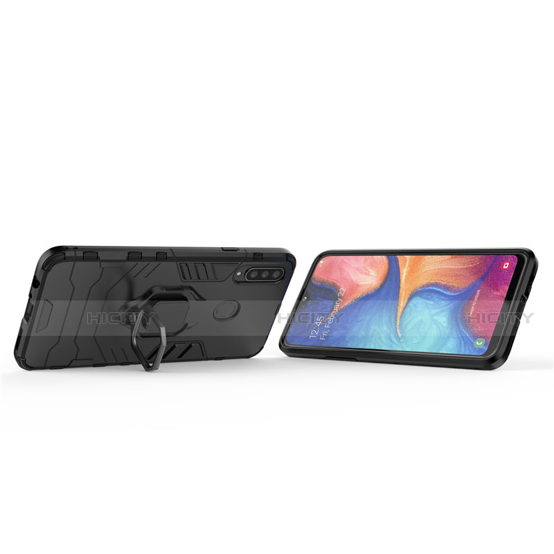 Silikon Hülle Handyhülle und Kunststoff Schutzhülle Hartschalen Tasche mit Magnetisch Fingerring Ständer für Samsung Galaxy A20s groß