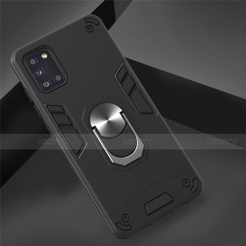 Silikon Hülle Handyhülle und Kunststoff Schutzhülle Hartschalen Tasche mit Magnetisch Fingerring Ständer für Samsung Galaxy A31 groß