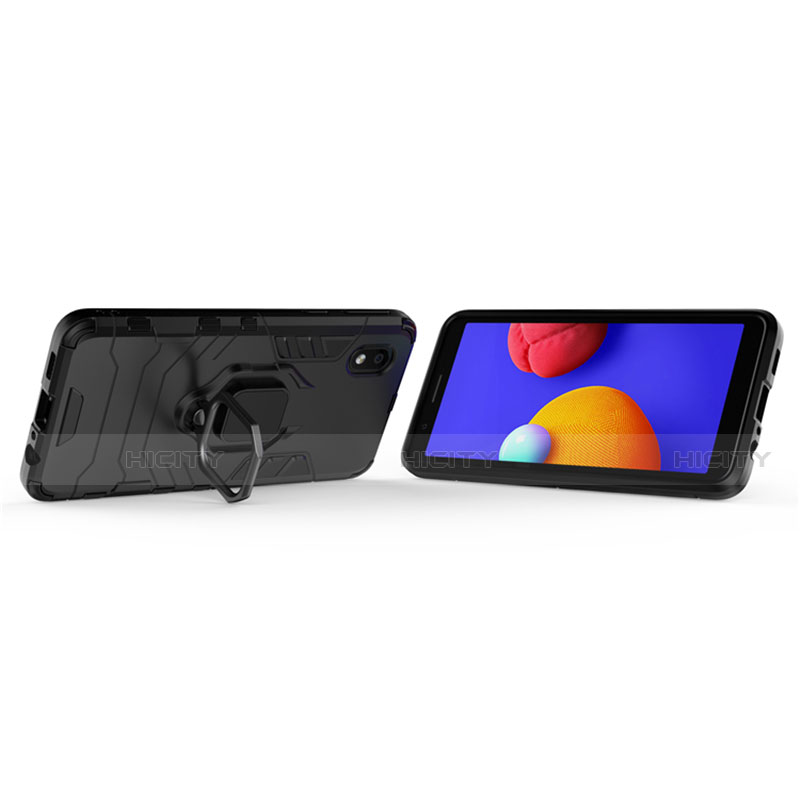 Silikon Hülle Handyhülle und Kunststoff Schutzhülle Hartschalen Tasche mit Magnetisch Fingerring Ständer für Samsung Galaxy M01 Core