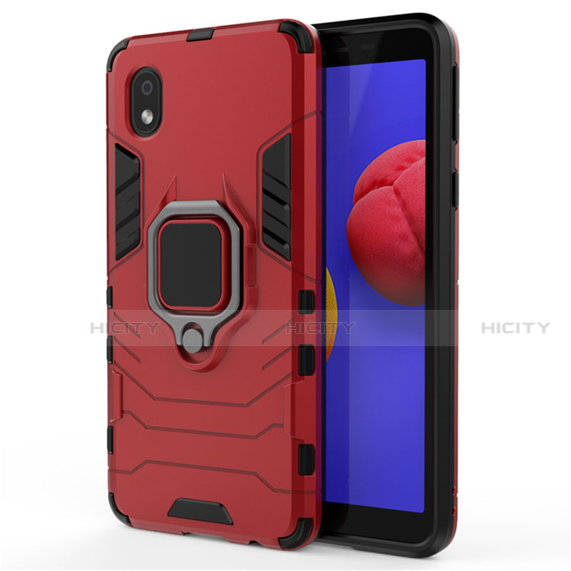 Silikon Hülle Handyhülle und Kunststoff Schutzhülle Hartschalen Tasche mit Magnetisch Fingerring Ständer für Samsung Galaxy M01 Core Rot