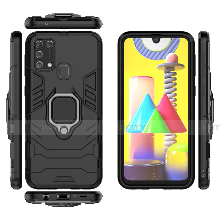 Silikon Hülle Handyhülle und Kunststoff Schutzhülle Hartschalen Tasche mit Magnetisch Fingerring Ständer für Samsung Galaxy M21s
