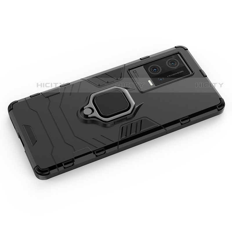 Silikon Hülle Handyhülle und Kunststoff Schutzhülle Hartschalen Tasche mit Magnetisch Fingerring Ständer für Vivo iQOO 8 5G groß