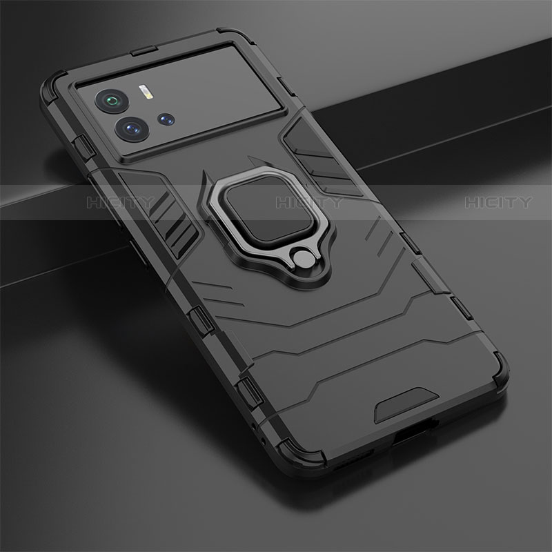 Silikon Hülle Handyhülle und Kunststoff Schutzhülle Hartschalen Tasche mit Magnetisch Fingerring Ständer für Vivo iQOO 9 5G groß