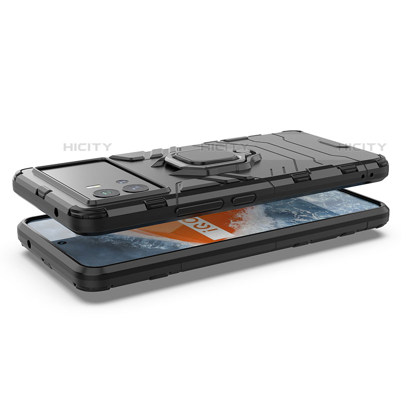 Silikon Hülle Handyhülle und Kunststoff Schutzhülle Hartschalen Tasche mit Magnetisch Fingerring Ständer für Vivo iQOO 9 5G groß