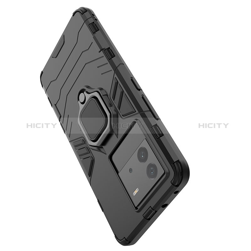 Silikon Hülle Handyhülle und Kunststoff Schutzhülle Hartschalen Tasche mit Magnetisch Fingerring Ständer für Vivo iQOO Neo6 SE 5G