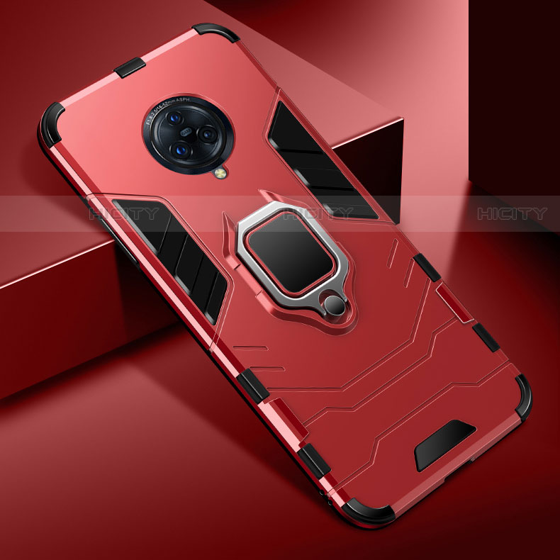 Silikon Hülle Handyhülle und Kunststoff Schutzhülle Hartschalen Tasche mit Magnetisch Fingerring Ständer für Vivo Nex 3 Rot
